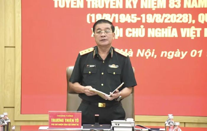 Thượng tướng Trương Thiên Tô phát biểu chỉ đạo. Ảnh: ĐAQĐND