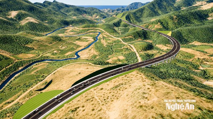 Phối cảnh 1 đoạn tuyến cao tốc Vinh - Thanh Thủy khu vực qua xã Kim Bảng. Ảnh: Thành Duy
