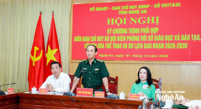 Đại tá Trần Quang Trung - Chính ủy Bộ đội Biên phòng tỉnh Nghệ An phát biểu tại chương trình. Ảnh: Thành Duy