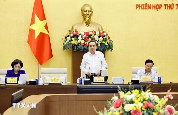 Chủ tịch Quốc hội Trần Thanh Mẫn phát biểu khai mạc Phiên họp thứ 7 của Ủy ban Thường vụ Quốc hội. (Ảnh: Doãn Tấn/TTXVN)