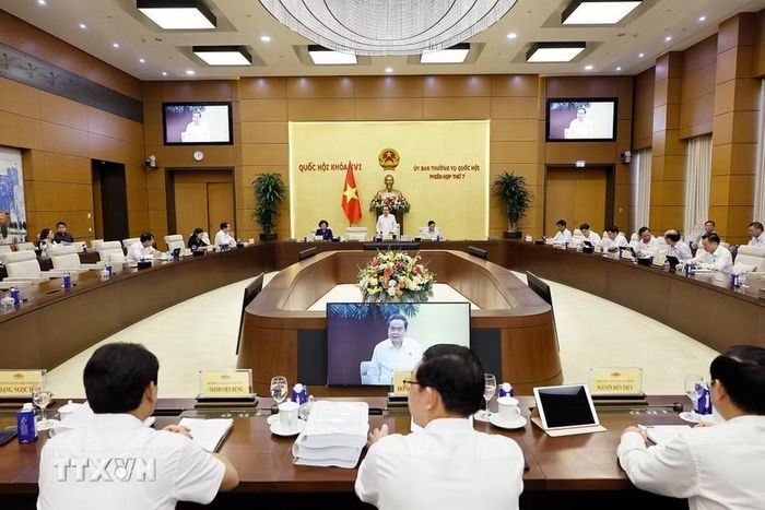 Chủ tịch Quốc hội Trần Thanh Mẫn phát biểu khai mạc Phiên họp thứ 7 của Ủy ban Thường vụ Quốc hội. (Ảnh: Doãn Tấn/TTXVN)