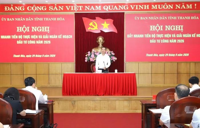 Phó Bí thư Tỉnh ủy, Chủ tịch UBND tỉnh Thanh Hóa Tô Anh Dũng chủ trì hội nghị về đẩy nhanh tiến độ thực hiện và giải ngân kế hoạch đầu tư công năm 2026. (Nguồn: Cổng thông tin điện tử tỉnh Thanh Hóa)