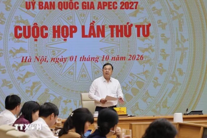 Phó Thủ tướng Thường trực Phạm Gia Túc, Chủ tịch Ủy ban Quốc gia APEC 2027 phát biểu chỉ đạo. (Ảnh: Lâm Khánh/TTXVN)