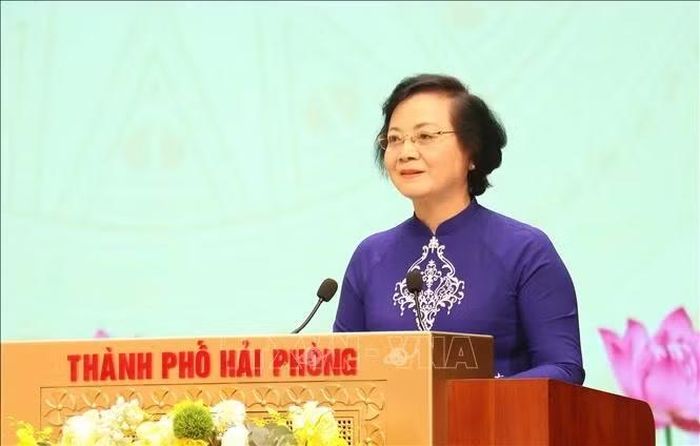 Bà Phạm Thị Thanh Trà, Bí thư Trung ương Đảng, Phó Thủ tướng Chính phủ, Chủ tịch Ủy ban Quốc gia về người cao tuổi Việt Nam, phát biểu tại Lễ phát động. Ảnh: Hoàng Ngọc/TTXVN