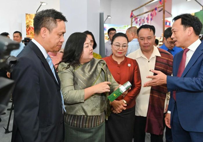 Các đại biểu tham quan gian hàng tại lễ khai mạc.