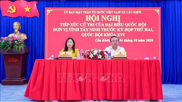 Chủ trì Hội nghị có đồng chí Phạm Hùng Thái, Phó Bí thư Tỉnh ủy, Trưởng Đoàn Đại biểu Quốc hội đơn vị tỉnh Tây Ninh. Ảnh: Minh Phú/TTXVN