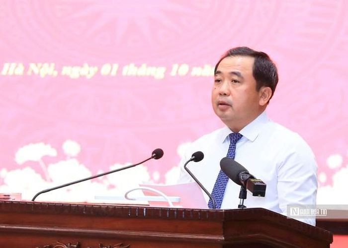 Bí thư Thành ủy Hà Nội Trần Đức Thắng phát biểu chỉ đạo (Ảnh: Quang Thái).