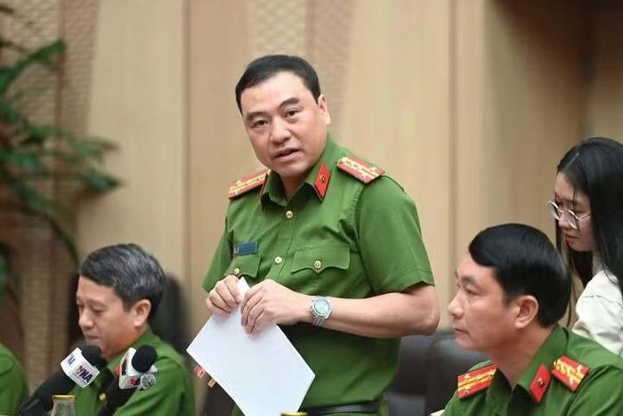  Đại tá Phạm Trường Giang thông tin tại họp báo Bộ Công an. Ảnh: N.L. 
