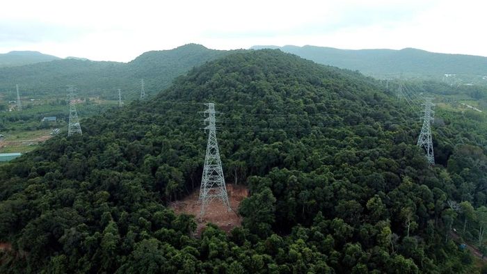 Đường dây 110 kV Phú Quốc - Bắc Phú Quốc có tổng mức đầu tư gần 353 tỷ đồng, đóng điện ngày 28/8/2026; công trình có quy mô 2x20,7km và 75 vị trí trụ. Ảnh: Huy Hùng - TTXVN