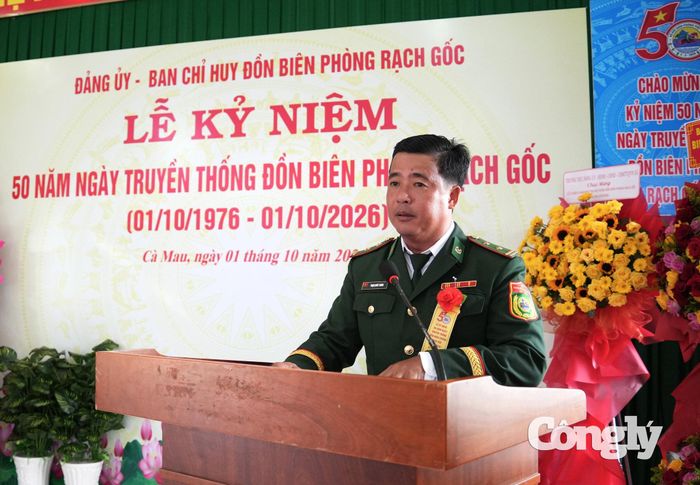 Trung tá Phạm Quốc Trung, Đồn trưởng Đồn Biên phòng Rạch Gốc phát biểu ôn truyền thống
