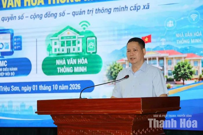 Bí thư Đảng ủy xã Triệu Sơn Phạm Nguyên Hồng phát biểu tại hội nghị.