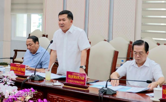 Phó Bí thư Tỉnh ủy An Giang, Bí thư Đảng ủy đặc khu Phú Quốc Đinh Văn Nơi phát biểu tại phiên họp.