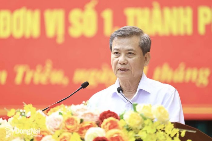 Ủy viên Bộ Chính trị, Bí thư Trung ương Đảng, Trưởng ban Nội chính Trung ương Lê Minh Trí, Đại biểu Quốc hội đơn vị thành phố Đồng Nai phát biểu tại hội nghị. Ảnh: Công Nghĩa