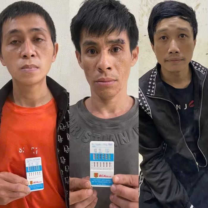  3 đối tượng Phước, Thiện, Thành (từ trái qua) tại cơ quan Công an. Ảnh: Vũ Hải 