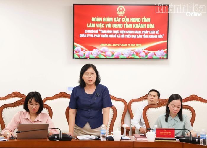 Thành viên đoàn giám sát phát biểu tại buổi làm việc.