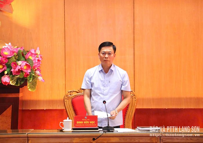 Đồng chí Đinh Hữu Học, Ủy viên Ban Thường vụ Tỉnh ủy, Phó Chủ tịch Thường trực UBND tỉnh, Tổ trưởng Tổ công tác phát biểu kết luận cuộc họp