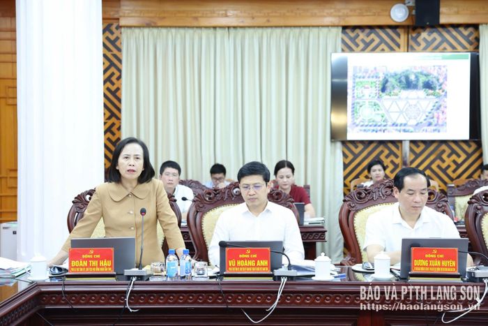 Đồng chí Đoàn Thị Hậu, Phó Bí thư Tỉnh ủy, Chủ tịch HĐND tỉnh phát biểu tại hội nghị