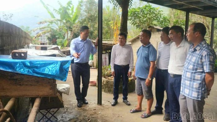 Đoàn giám sát của Hội Nông dân tỉnh tham quan mô hình nuôi ong của gia đình ông Lò Văn Dương, thôn Tả Van Giáy, xã Tả Van.