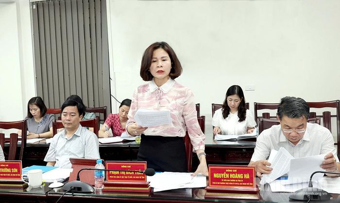 Đồng chí Phạm Thị Bích Thảo, Phó Bí thư Đảng ủy MTTQ, các đoàn thể tỉnh, Phó Chủ tịch Ủy ban MTTQ Việt Nam tỉnh phát biểu tại Hội nghị.