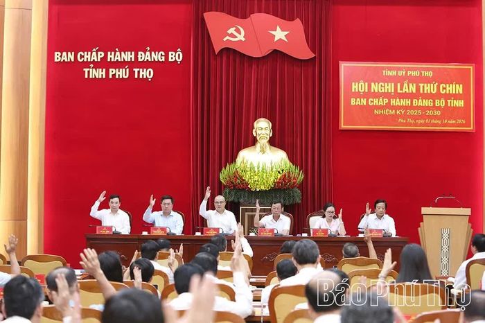 Ban Chấp hành Đảng bộ tỉnh biểu quyết thông qua dự thảo nghị quyết tại hội nghị.