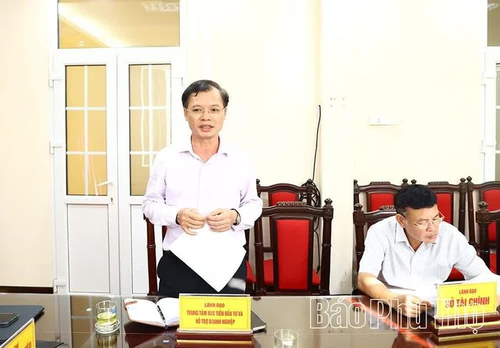 Giám đốc Trung tâm Xúc tiến đầu tư và Hỗ trợ doanh nghiệp tỉnh Bùi Hồng Đô báo cáo tại buổi làm việc.