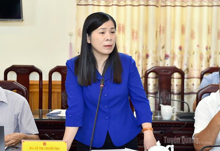 Đồng chí Lê Thị Thanh Trà, Phó Chủ tịch HĐND tỉnh phát biểu ý kiến thảo luận tại phiên họp.