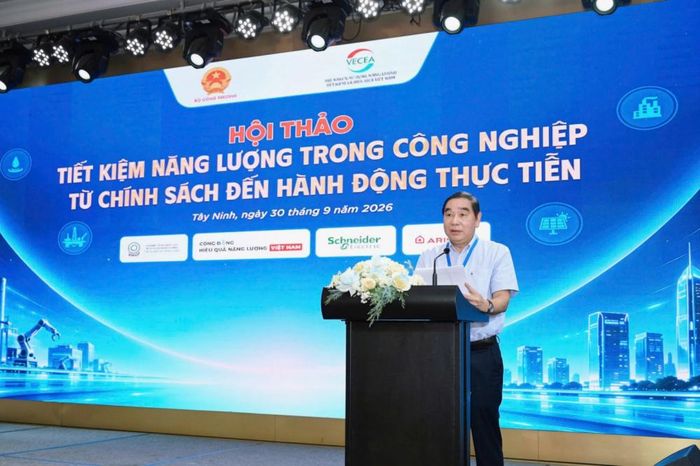 Ông Nguyễn Đình Hiệp - Chủ tịch Hội Khoa học và công nghệ sử dụng năng lượng tiết kiệm và hiệu quả Việt Nam (VECEA) phát biểu tại sự kiện.