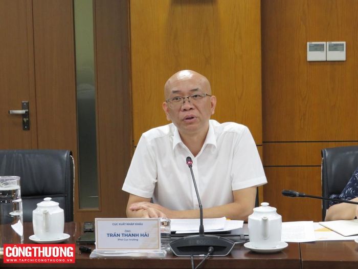 Ông Trần Thanh Hải, Phó Cục trưởng Cục Xuất nhập khẩu, Trưởng đoàn công tác phát biểu tại buổi làm việc.