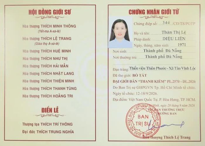 Chứng điệp thọ giới Bồ-tát của Phật tử tại Đại giới đàn Thanh Kiểm Phật lịch 2570