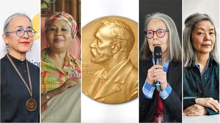 Các nhà văn (từ trái sang): Christina Rivera Garza (62 tuổi), Jamaica Kincaid (77 tuổi), Anne Carson (76 tuổi), Yoko Tawada (66 tuổi). (Ảnh: Getty, Stephanie Black, Daesan Cultural Foundation).