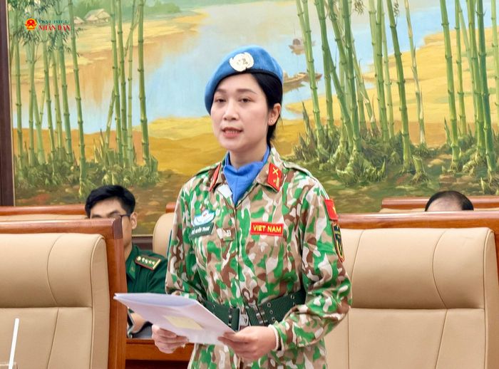 Thiếu tá Đỗ Huyền Trang, Trợ lý, Phòng Huấn luyện, Cục Gìn giữ hòa bình Việt Nam, phát biểu nhận nhiệm vụ