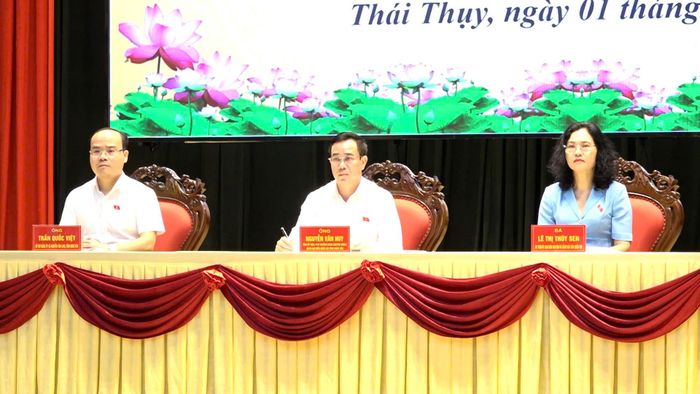 Các ĐBQH tỉnh Hưng Yên TXCT tại xã Thái Thụy. Ảnh: Hương Giang