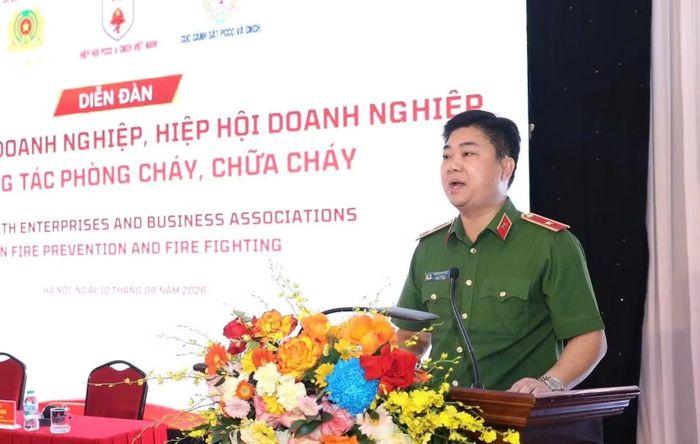 Thiếu tướng Dương Đức Hải, Cục trưởng Cục Cảnh sát PCCC và CNCH, Bộ Công an phát biểu tại diễn đàn đối thoại với doanh nghiệp, Hiệp hội doanh nghiệp về công tác PCCC.
