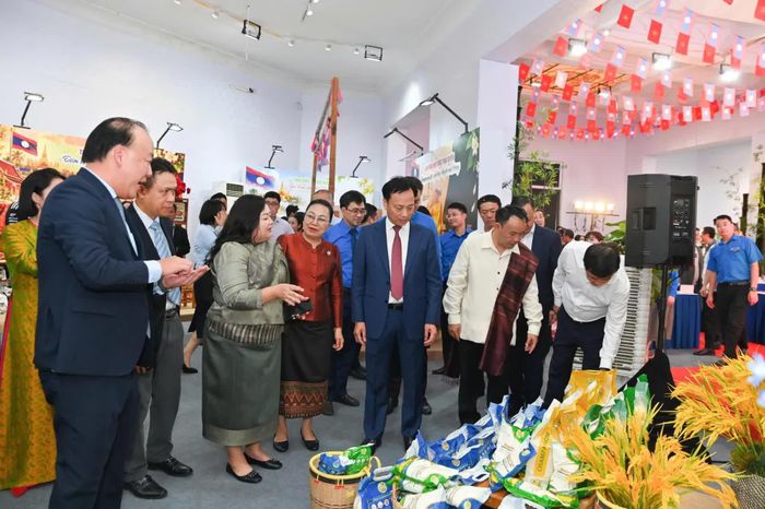Các đại biểu tham quan gian hàng tại Tuần lễ sản phẩm Việt – Lào.