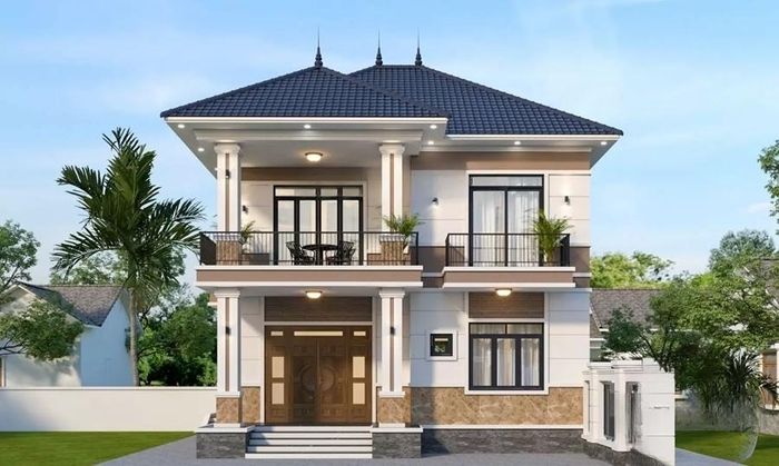 Mẫu nhà mái Nhật 2 tầng. (Ảnh: Vĩnh Tường)