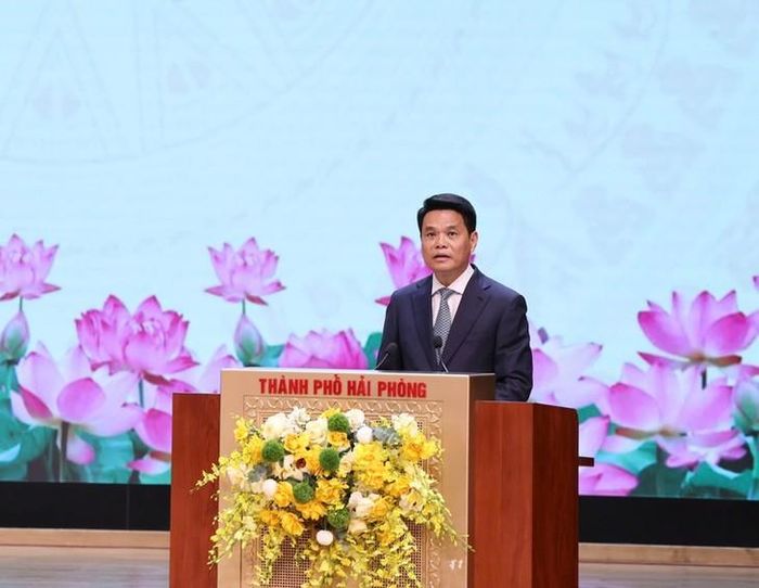 Bí thư Thành ủy Hải Phòng Lê Ngọc Châu phát biểu tại sự kiện. Ảnh: chinhphu.vn/Thu Giang