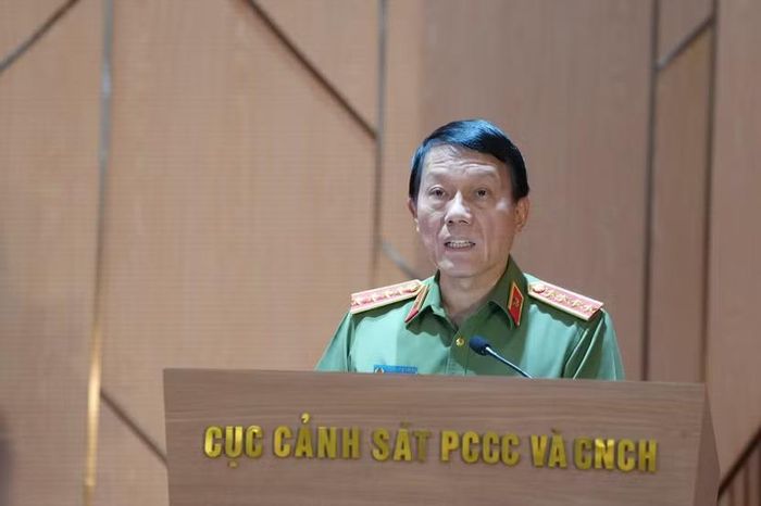 Đại tướng Lương Tam Quang, Ủy viên Bộ Chính trị, Bí thư Đảng ủy Công an Trung ương, Bộ trưởng Bộ Công an phát biểu tại buổi lễ