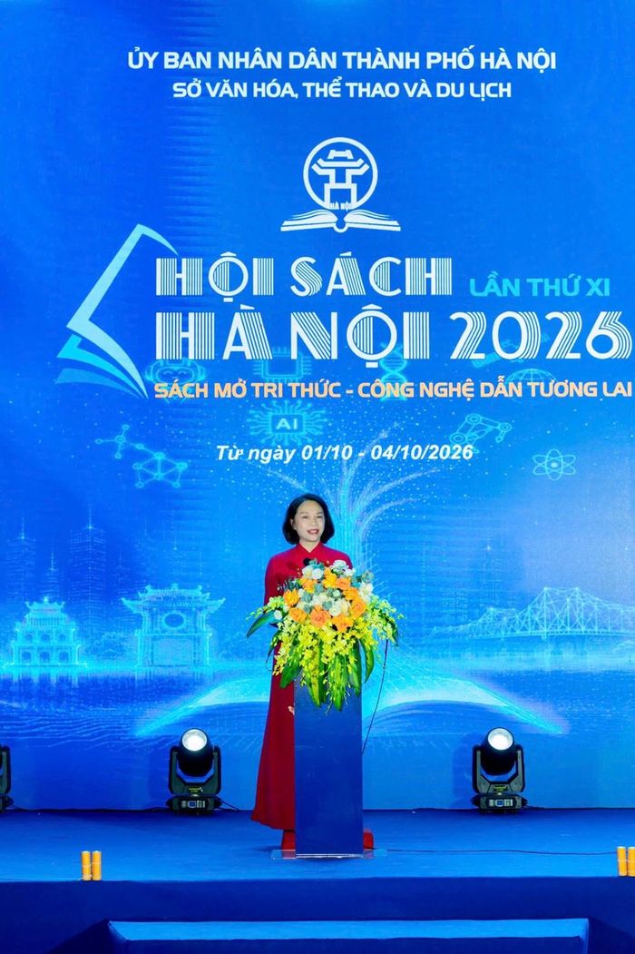 Phó Chủ tịch UBND thành phố Hà Nội Vũ Thu Hà phát biểu tại lễ khai mạc Hội sách