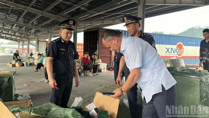 Đồng chí Chi cục trưởng Hải quan Khu vực VI trực tiếp kiểm tra lô hàng vi phạm. (Ảnh: QUỐC ĐẠT)