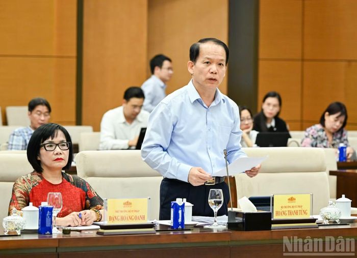 Bộ trưởng Tư pháp Hoàng Thanh Tùng trình bày tờ trình tóm tắt dự án Luật. (Ảnh: DUY LINH)