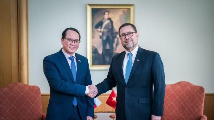 Đại sứ Nguyễn Việt Cường và Bộ trưởng Ngoại giao Chile Francisco Pérez Mackenna. (Ảnh: Đại sứ quán Việt Nam tại Chile cung cấp)
