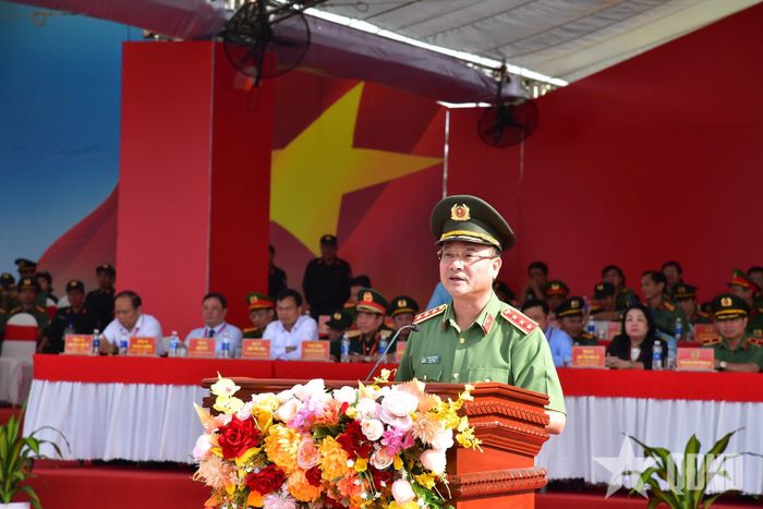  Thượng tướng Phạm Thế Tùng, Ủy viên Trung ương Đảng, Thứ trưởng Bộ Công an phát biểu chỉ đạo tại diễn tập.