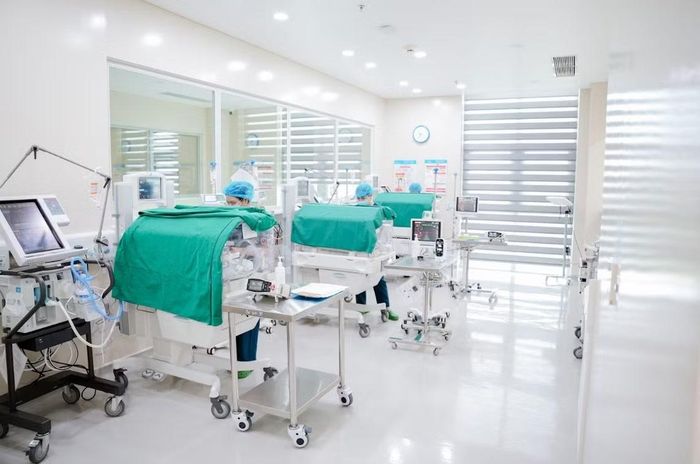 Ba trẻ sinh cực non được chăm sóc trong lồng ấp - Ảnh BVCC