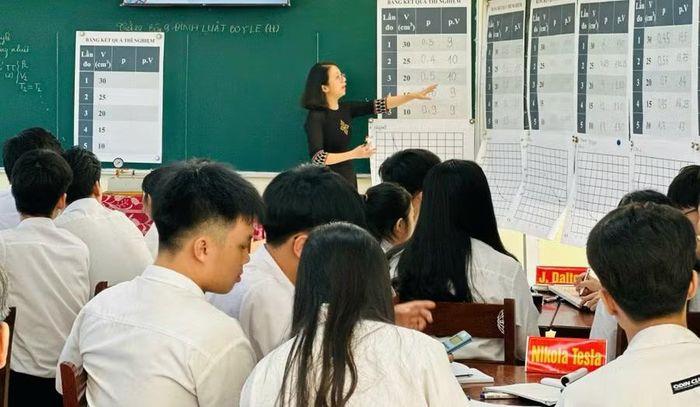 Cô Phạm Nguyễn Trang Ngân trong giờ dạy Vật lí. Ảnh: NVCC