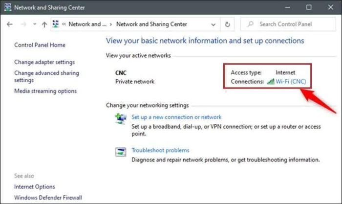 Tại phần View your active networks.