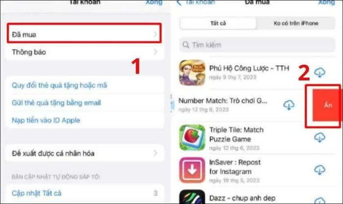 Vuốt sang trái trên ứng dụng cần giấu.