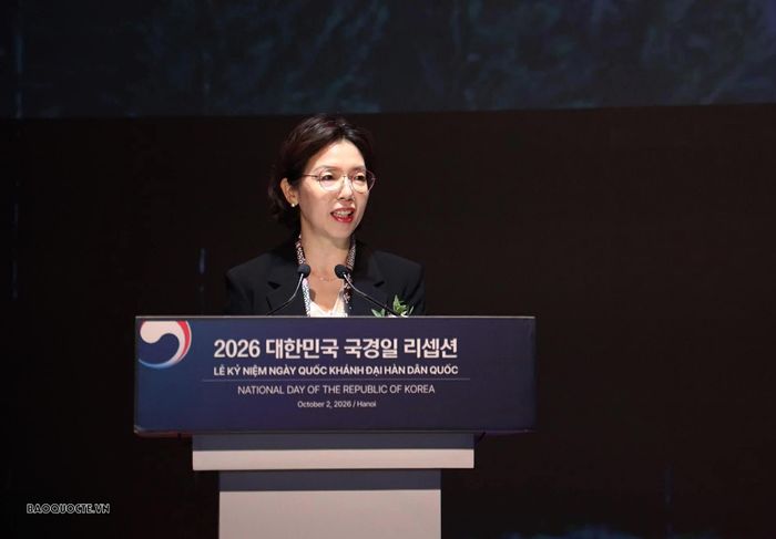 Đại sứ chỉ định Hàn Quốc tại Việt Nam Lee Mi Yeon phát biểu tại buổi lễ. (Ảnh: Thành Long)