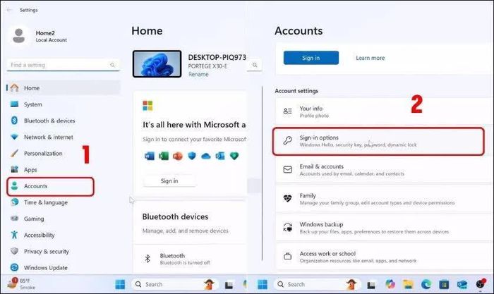 Tại menu bên trái, chọn Accounts.