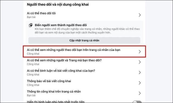 Cho phép hiển thị follower ở chế độ công khai.