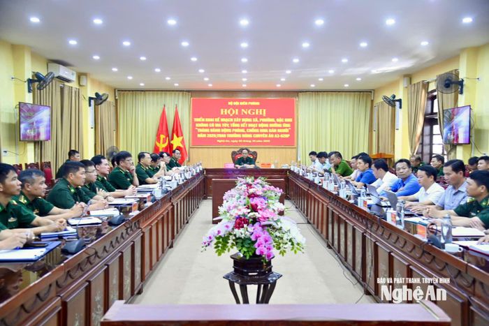 Các đại biểu tham dự tại điểm cầu Ban Chỉ huy Bộ đội Biên phòng Nghệ An. Ảnh: Bùi Thọ
